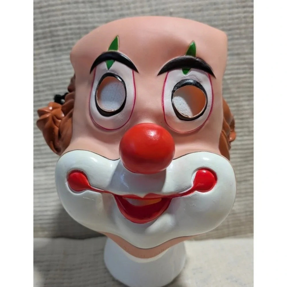 Vintage Clown Mask Halloween Costume Red Nose Big Smile White Cheeks Cosplay